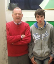 Martin Farren, left, and Daniel McHenry at the doors just finger-printed by Garda forensic officers.