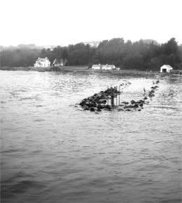 The unfinished breakwater works at Greencastle Harbour.